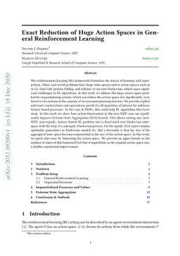 Exact Reduction of Huge Action Spaces in General Reinforcement Learning