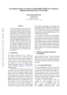An Empirical Study of Using Pre-trained BERT Models for Vietnamese
  Relation Extraction Task at VLSP 2020