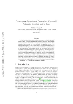 Convergence dynamics of Generative Adversarial Networks: the dual metric
  flows