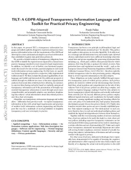 TILT: A GDPR-Aligned Transparency Information Language and Toolkit for
  Practical Privacy Engineering