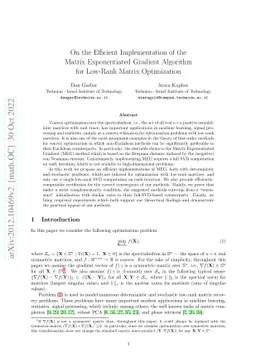 On the Efficient Implementation of the Matrix Exponentiated Gradient
  Algorithm for Low-Rank Matrix Optimization