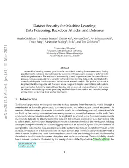Dataset Security for Machine Learning: Data Poisoning, Backdoor Attacks,
  and Defenses