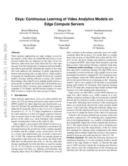 Ekya: Continuous Learning of Video Analytics Models on Edge Compute
  Servers