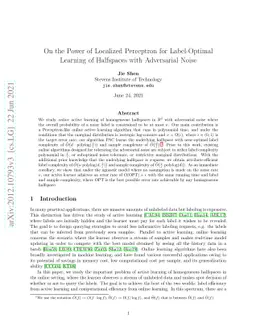 On the Power of Localized Perceptron for Label-Optimal Learning of
  Halfspaces with Adversarial Noise