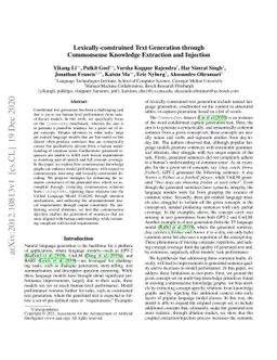 Lexically-constrained Text Generation through Commonsense Knowledge
  Extraction and Injection
