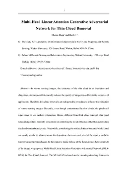 Multi-Head Linear Attention Generative Adversarial Network for Thin
  Cloud Removal