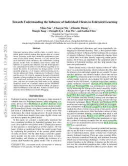 Toward Understanding the Influence of Individual Clients in Federated
  Learning