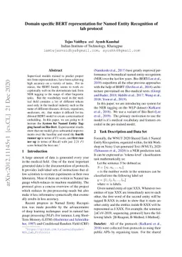 Domain specific BERT representation for Named Entity Recognition of lab
  protocol