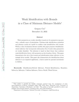 Weak Identification with Bounds in a Class of Minimum Distance Models