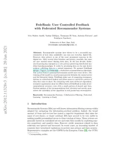 FedeRank: User Controlled Feedback with Federated Recommender Systems