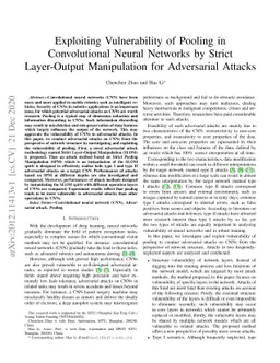 Exploiting Vulnerability of Pooling in Convolutional Neural Networks by
  Strict Layer-Output Manipulation for Adversarial Attacks