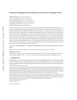 Facebook Ad Engagement in the Russian Active Measures Campaign of 2016