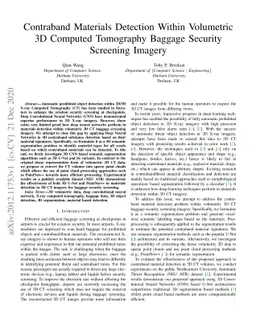 Contraband Materials Detection Within Volumetric 3D Computed Tomography
  Baggage Security Screening Imagery