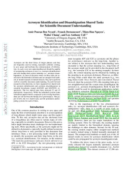 Acronym Identification and Disambiguation Shared Tasks for Scientific
  Document Understanding