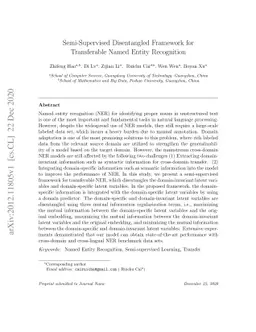 Semi-Supervised Disentangled Framework for Transferable Named Entity
  Recognition