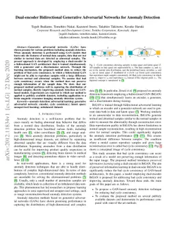Dual-encoder Bidirectional Generative Adversarial Networks for Anomaly
  Detection