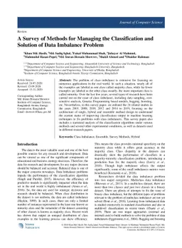 A Survey of Methods for Managing the Classification and Solution of Data
  Imbalance Problem