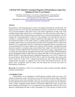 A Hybrid VDV Model for Automatic Diagnosis of Pneumothorax using
  Class-Imbalanced Chest X-rays Dataset