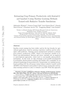 Estimating Crop Primary Productivity with Sentinel-2 and Landsat 8 using
  Machine Learning Methods Trained with Radiative Transfer Simulations