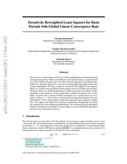 Iteratively Reweighted Least Squares for Basis Pursuit with Global
  Linear Convergence Rate