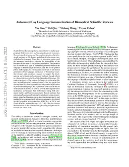 Automated Lay Language Summarization of Biomedical Scientific Reviews