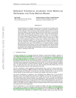 Efficient Continual Learning with Modular Networks and Task-Driven
  Priors