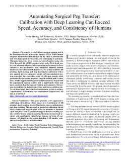 Automating Surgical Peg Transfer: Calibration with Deep Learning Can
  Exceed Speed, Accuracy, and Consistency of Humans