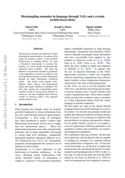 Disentangling semantics in language through VAEs and a certain
  architectural choice