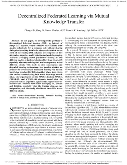 Decentralized Federated Learning via Mutual Knowledge Transfer