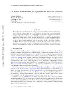 On Batch Normalisation for Approximate Bayesian Inference