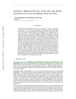 Intrinsic Dimensionality Explains the Effectiveness of Language Model
  Fine-Tuning