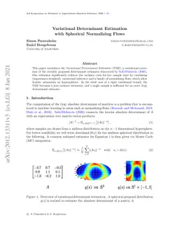 Variational Determinant Estimation with Spherical Normalizing Flows