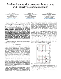 Machine learning with incomplete datasets using multi-objective
  optimization models