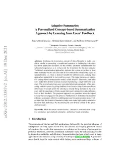 Adaptive Summaries: A Personalized Concept-based Summarization Approach
  by Learning from Users' Feedback