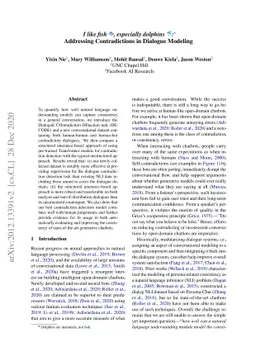 I like fish, especially dolphins: Addressing Contradictions in Dialogue
  Modeling