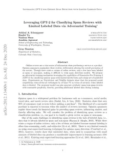 Leveraging GPT-2 for Classifying Spam Reviews with Limited Labeled Data
  via Adversarial Training