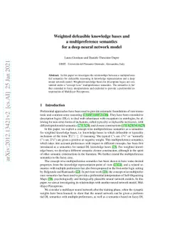 Weighted defeasible knowledge bases and a multipreference semantics for
  a deep neural network model