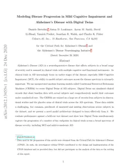 Modeling Disease Progression in Mild Cognitive Impairment and
  Alzheimer's Disease with Digital Twins
