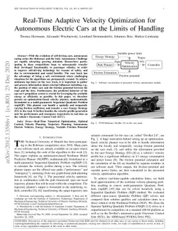 Real-Time Adaptive Velocity Optimization for Autonomous Electric Cars at
  the Limits of Handling