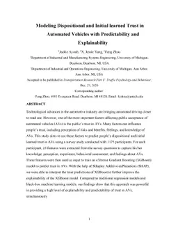Modeling Dispositional and Initial learned Trust in Automated Vehicles
  with Predictability and Explainability