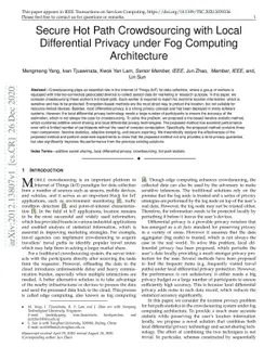Secure Hot Path Crowdsourcing with Local Differential Privacy under Fog
  Computing Architecture