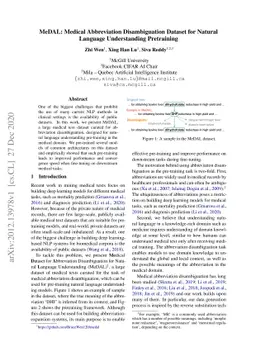 MeDAL: Medical Abbreviation Disambiguation Dataset for Natural Language
  Understanding Pretraining