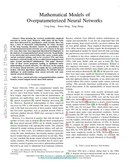 Mathematical Models of Overparameterized Neural Networks