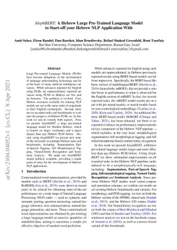 AlephBERT:A Hebrew Large Pre-Trained Language Model to Start-off your
  Hebrew NLP Application With