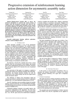 Progressive extension of reinforcement learning action dimension for
  asymmetric assembly tasks