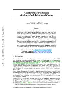 Counter-Strike Deathmatch with Large-Scale Behavioural Cloning