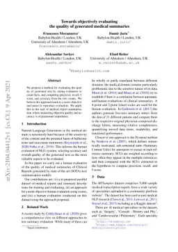 Towards objectively evaluating the quality of generated medical
  summaries