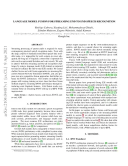 Language model fusion for streaming end to end speech recognition