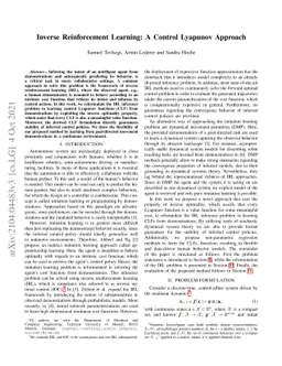 Inverse Reinforcement Learning: A Control Lyapunov Approach