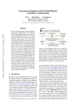 Connecting Attributions and QA Model Behavior on Realistic
  Counterfactuals